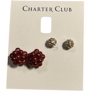 Charter Club Gold and White Earring Set
